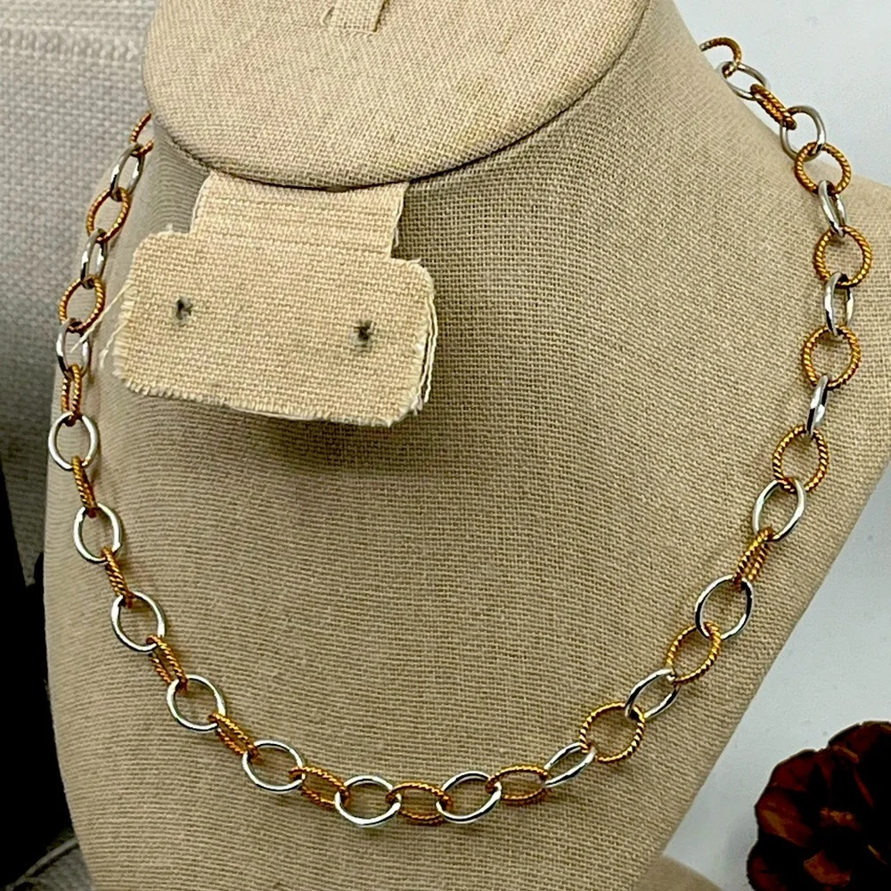 925 Italy Milor Two-Tone Sterling Silver Necklace ~18" - Picture 3 of 17